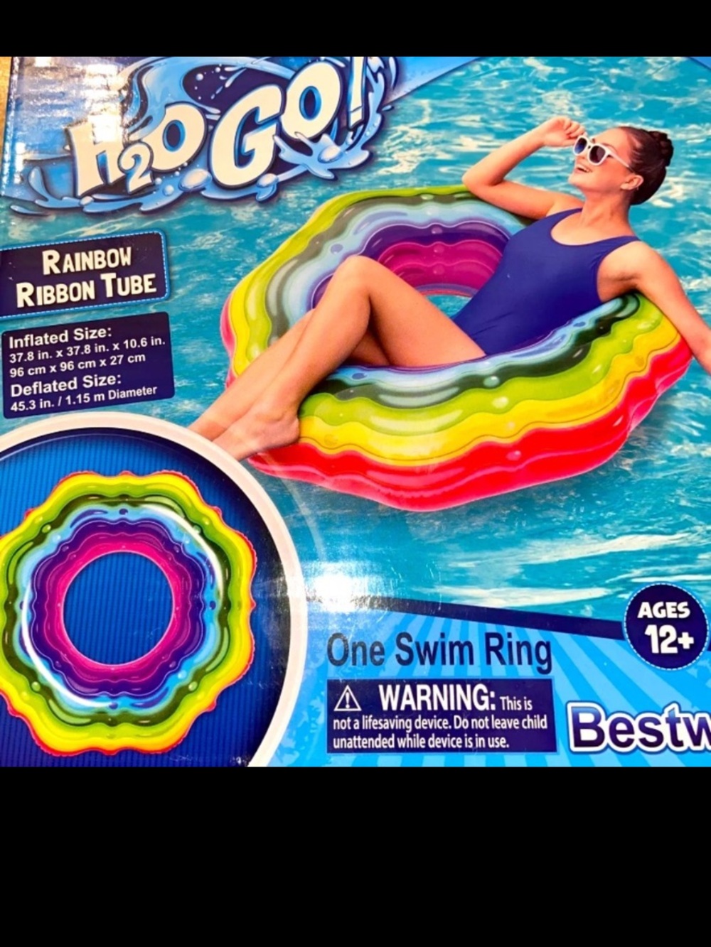 Rainbow Ribbon Swim Ring Multicolor H2O GO Round Inflatable New.
